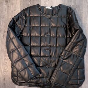 Calvin Klein Faux Leather Black Quilted Women's Jacket